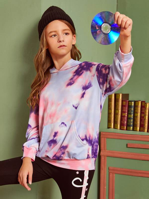 

Girls Pocket Front Tie Dye Hoodie, Multicolor, Sashab