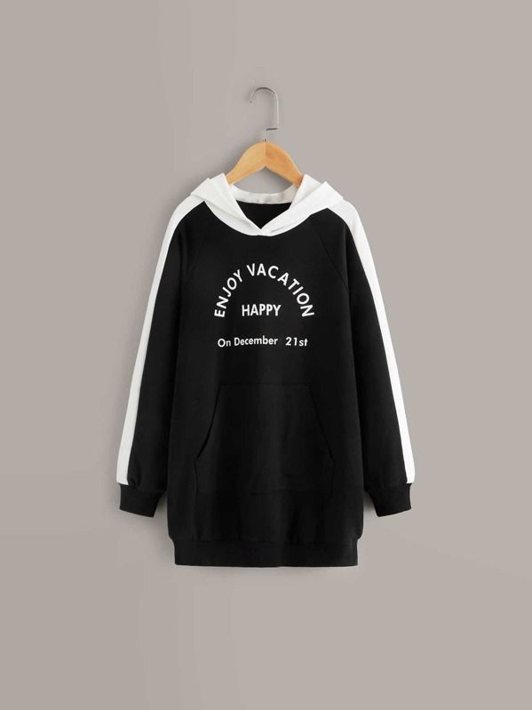 

Girls Colorblock Slogan Graphic Hoodie, Black