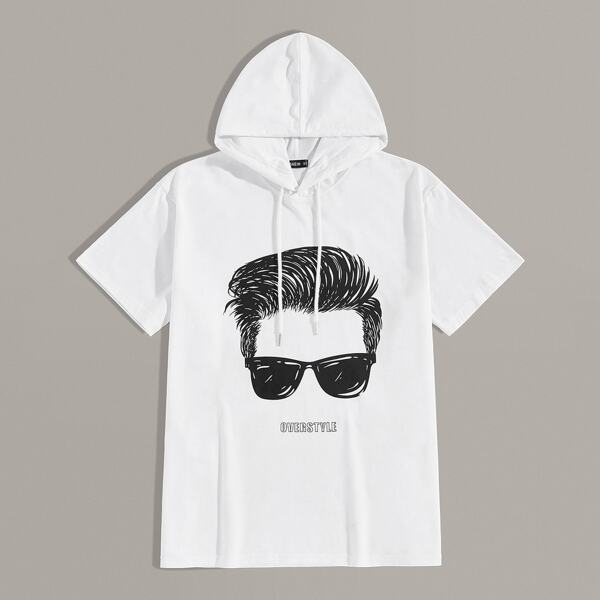 

Men Drawstring Detail Figure Print Hoodie, White