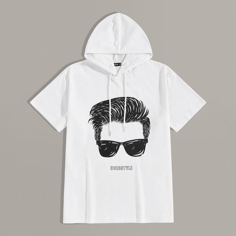 

Guys Drawstring Detail Figure Print Hoodie, White