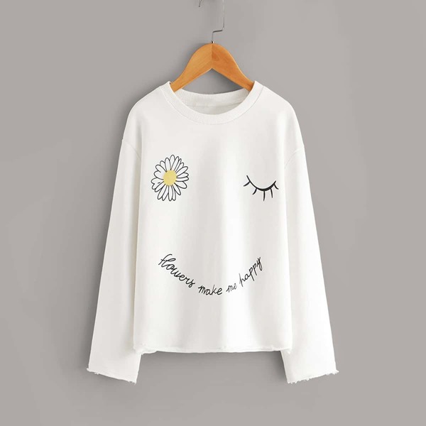 

Girls Drop Shoulder Slogan Graphic Pullover, White