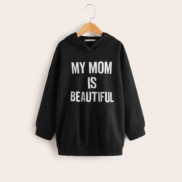 

Girls Slogan Graphic Hoodie, Black