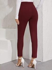SHEIN Essnce High-Rise Vented Ankle-Cut Trousers - Burgundy - View 2