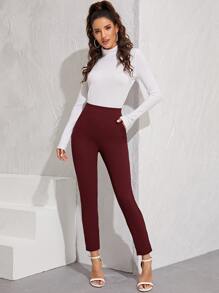 SHEIN Essnce High-Rise Vented Ankle-Cut Trousers - Burgundy - View 3