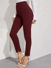 SHEIN Essnce High-Rise Vented Ankle-Cut Trousers - Burgundy - View 4
