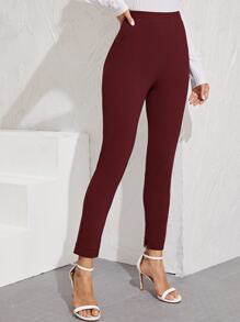 SHEIN Essnce High-Rise Vented Ankle-Cut Trousers - Burgundy - View 5
