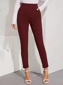 SHEIN Essnce High-Rise Vented Ankle-Cut Trousers - Burgundy - View 1