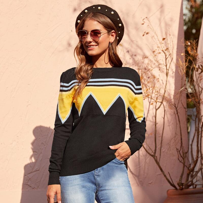 

Striped and Chevron Sweater, Multicolor