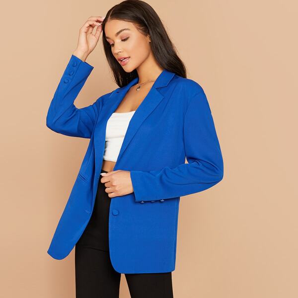 

Notched Collar Single Breasted Blazer, Blue bright