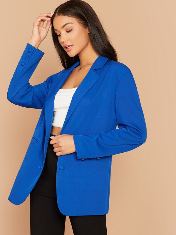 

Notched Collar Single Breasted Blazer, Blue, Juliette
