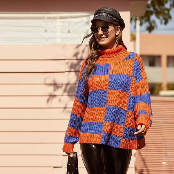 

Turtle Neck Colorblock Sweater, Multicolor