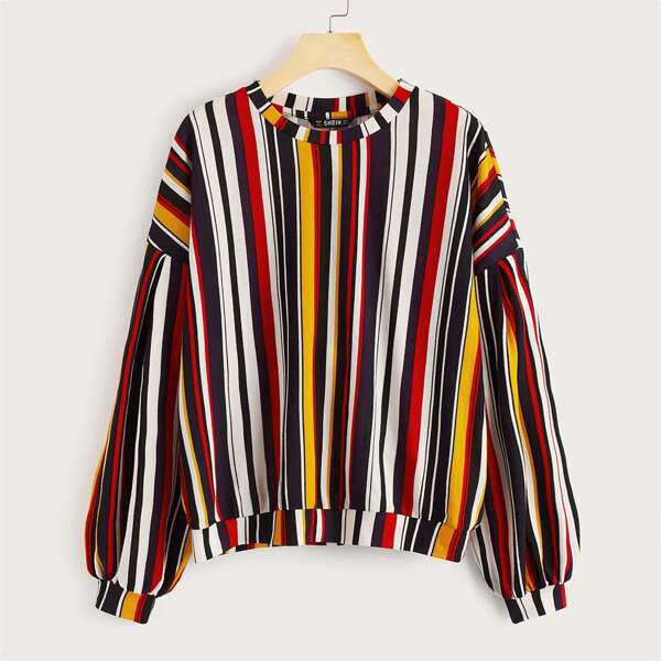 

Colorful Striped Drop Shoulder Pullover, Multicolor