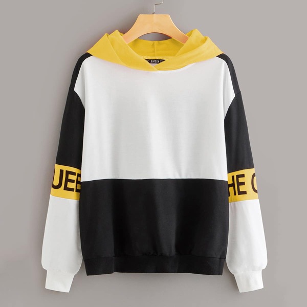 

Drop Shoulder Color Block Hoodie, Multicolor