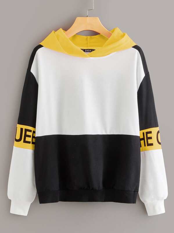 

Drop Shoulder Color Block Hoodie, Multicolor
