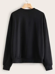 SHEIN Unity Áo nỉ Lá thư màu đen Giải trí - màu đen - Xem 2