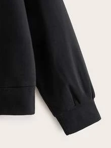 SHEIN Unity Áo nỉ Lá thư màu đen Giải trí - màu đen - Xem 4