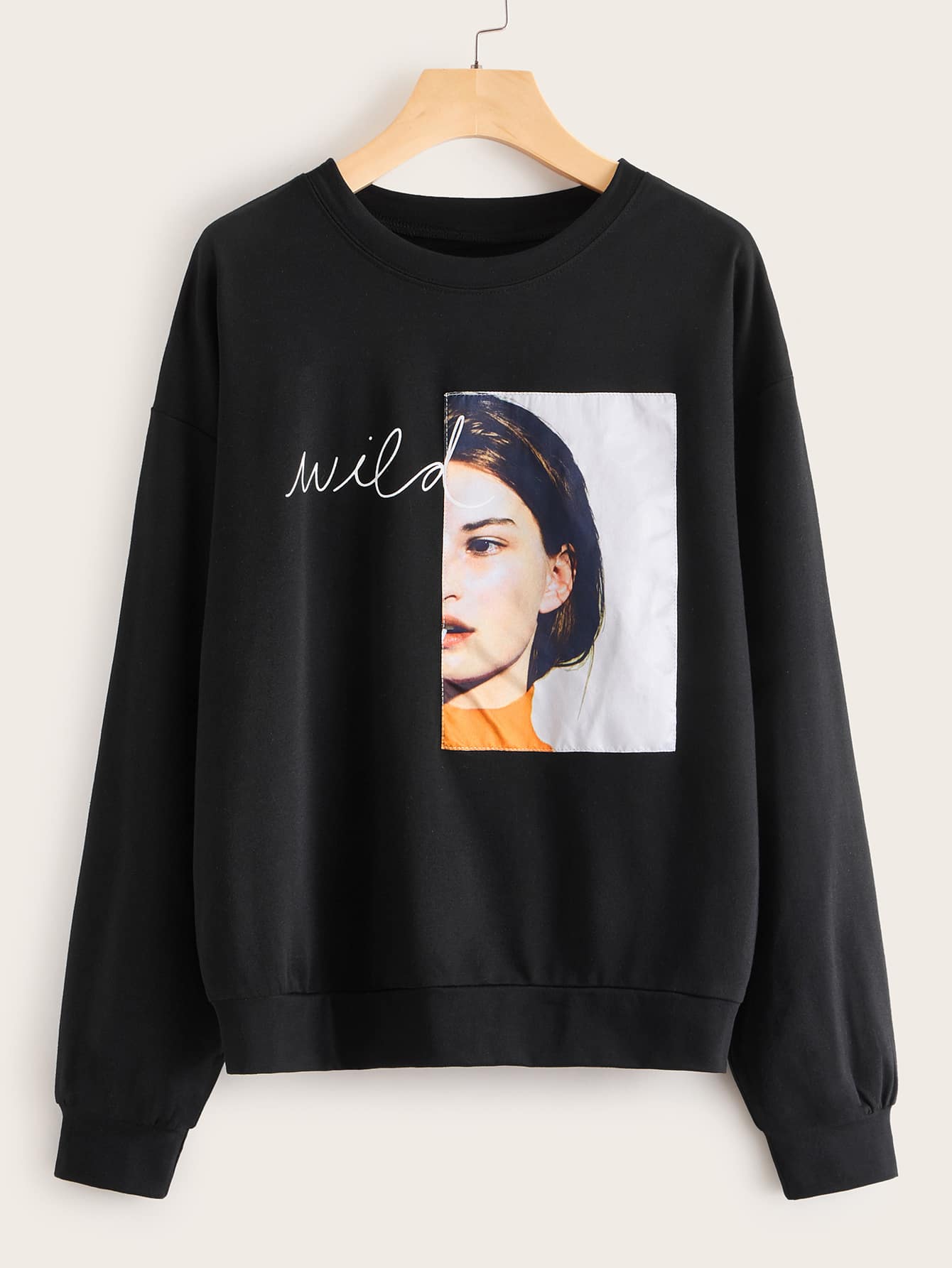 SHEIN Unity Áo nỉ Lá thư màu đen Giải trí - màu đen - Xem 1