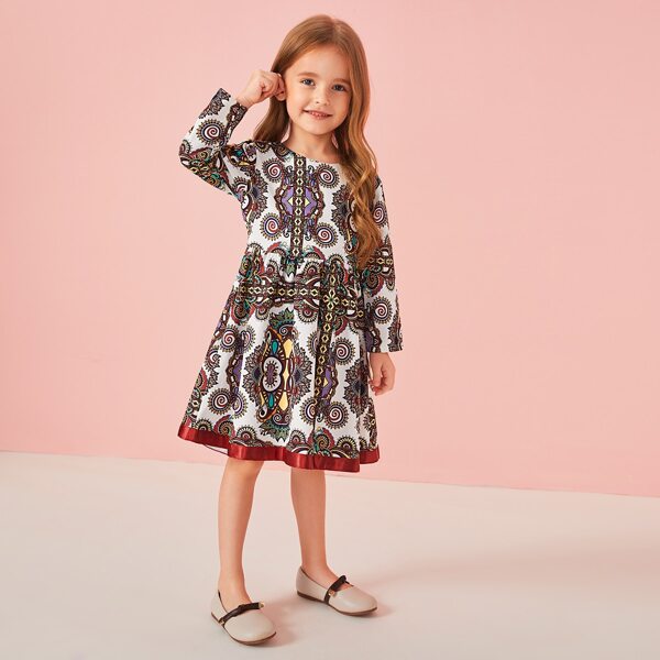 

Toddler Girls Tribal Print Contrast Tape A-line Dress, Multicolor