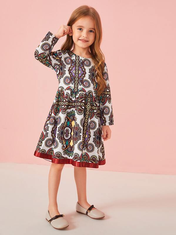 

Toddler Girls Tribal Print Contrast Tape A-line Dress, Multicolor, Sofia B