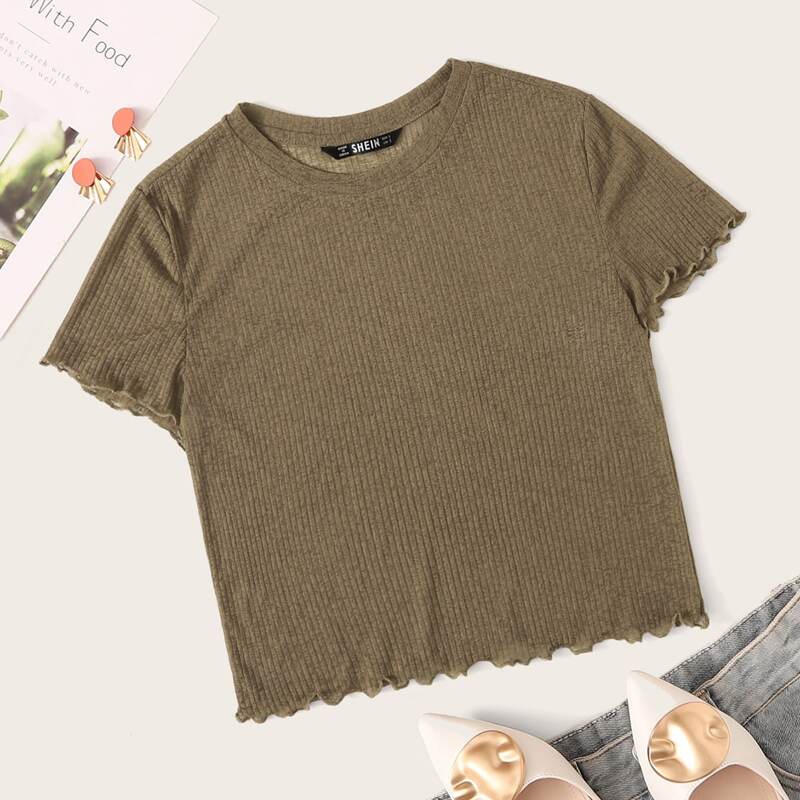 

Lettuce Trim Rib-knit Top, Khaki