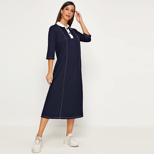 

Topstitching Half Placket Polo Dress