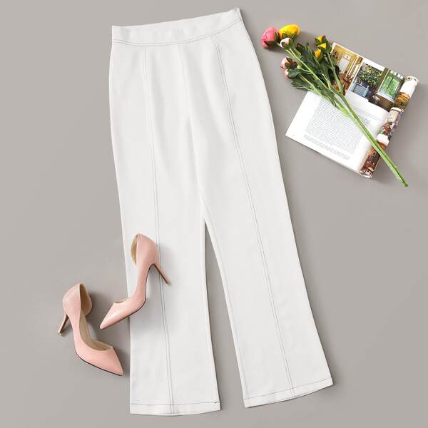 

Contrast Stitching Flare Leg Pants, White