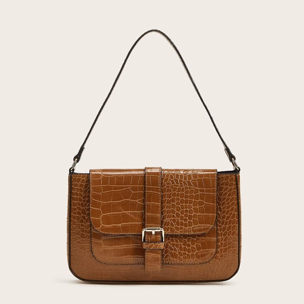 

Croc Embossed Baguette Bag, Brown