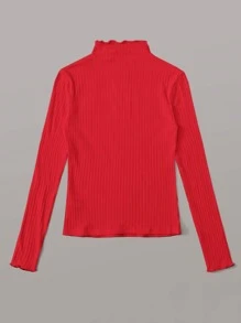 Muchica Lettuce Trim Rib-knit Tee - Red - View 2