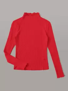 Muchica Lettuce Trim Rib-knit Tee - Red - View 3