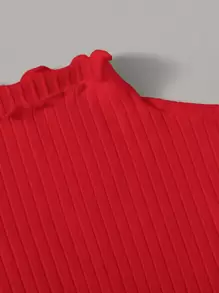 Muchica Lettuce Trim Rib-knit Tee - Red - View 4