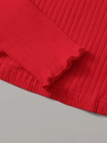 Muchica Lettuce Trim Rib-knit Tee - Red - View 5