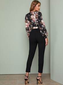 SHEIN Clasi Jumpsuits Belted Hoa màu đen Boho - màu đen - Xem 2