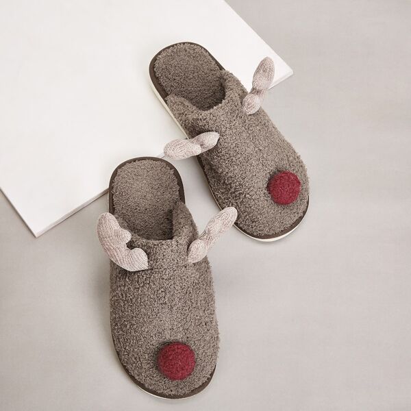 

Men Round Toe Fluffy Slippers, Brown