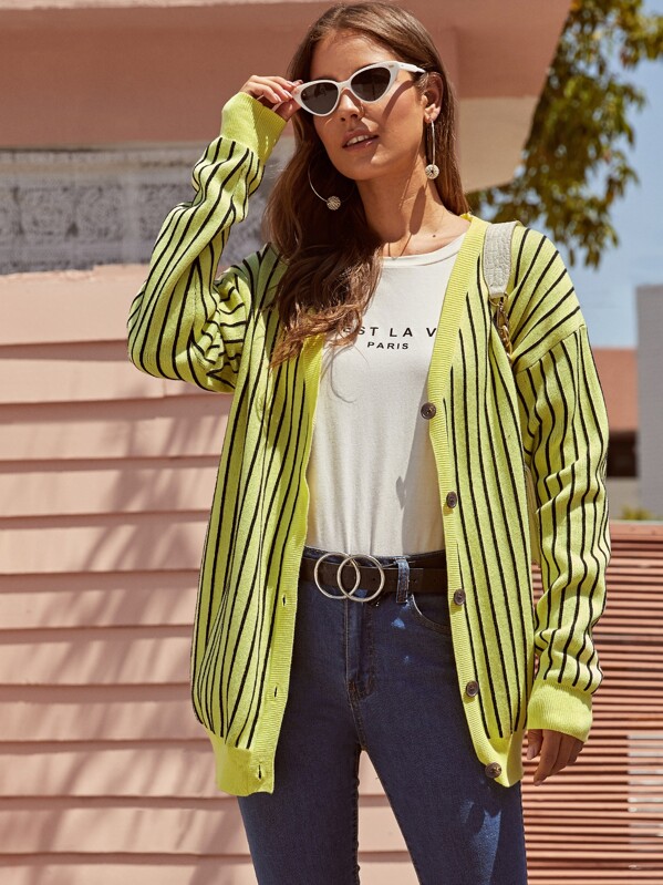 

Striped Button Front Cardigan, Yellow, Debi Cruz