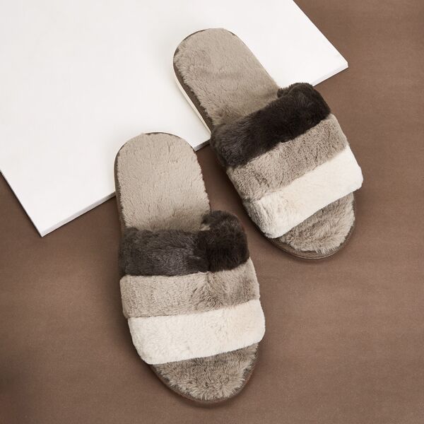 

Men Striped Fluffy Slippers, Multicolor