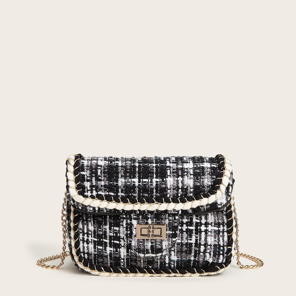 

Twist Lock Tweed Chain Bag, Multicolor