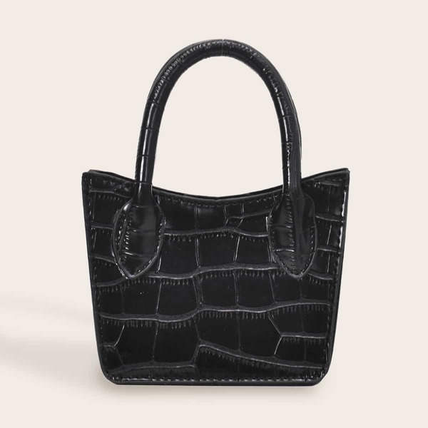 

Croc Embossed Satchel Bag, Black
