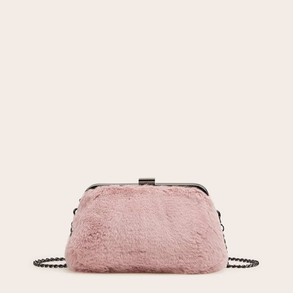 

Clip Top Fluffy Chain Bag, Pink
