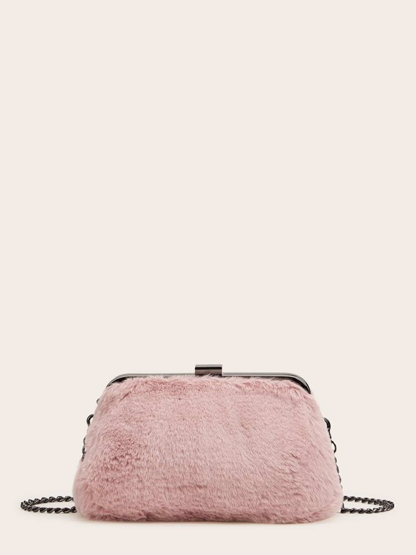 

Clip Top Fluffy Chain Bag, Pink