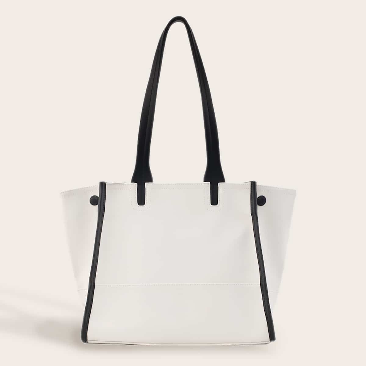 

Contrast Piping Winged Tote Bag, White