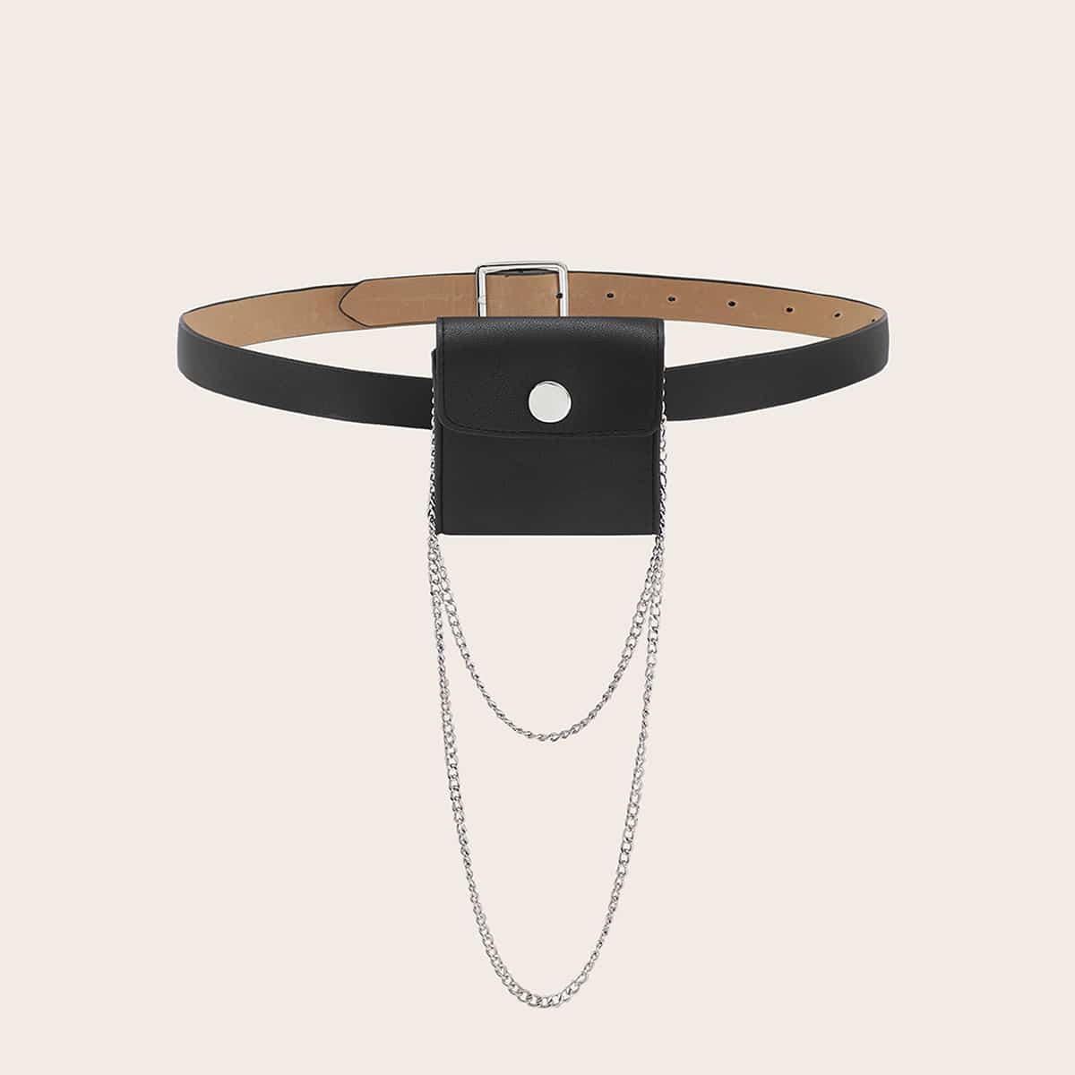 

Chain Decor Minimalist Fanny Pack, Black
