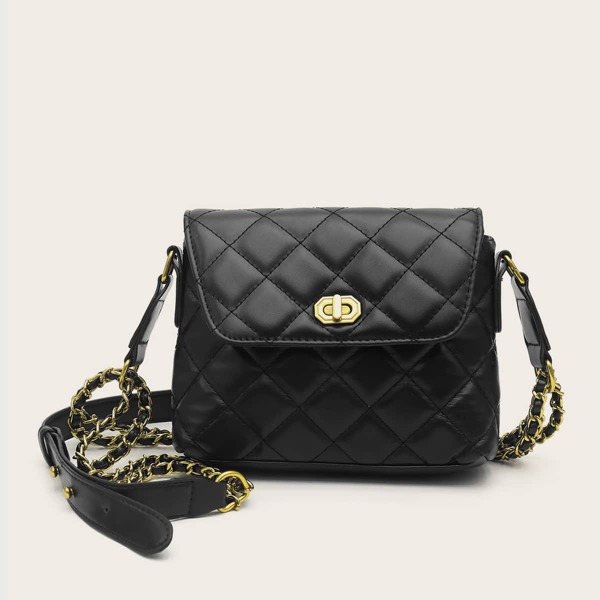 

Twist Lock Quilted Crossbody Bag, Black
