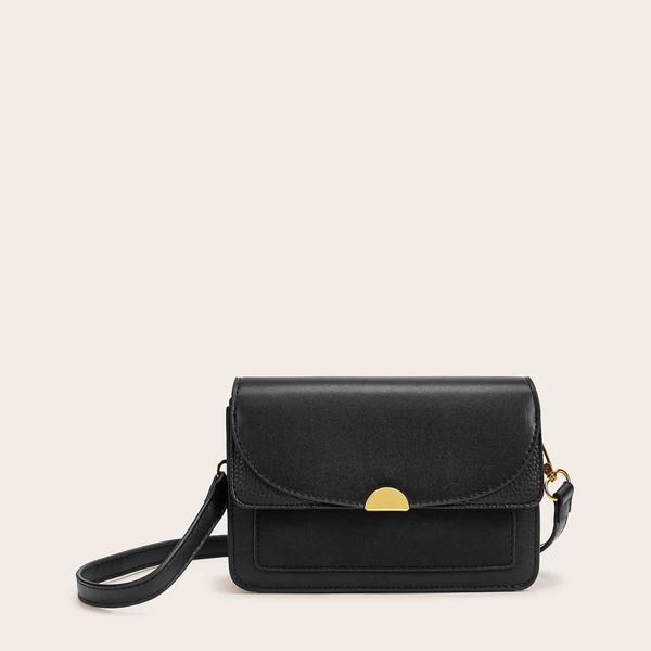 

Metal Detail Flap Crossbody Bag, Black