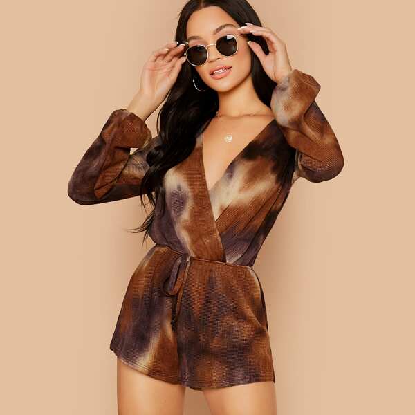 

Drawstring Waist Tie Dye Long Sleeve Romper