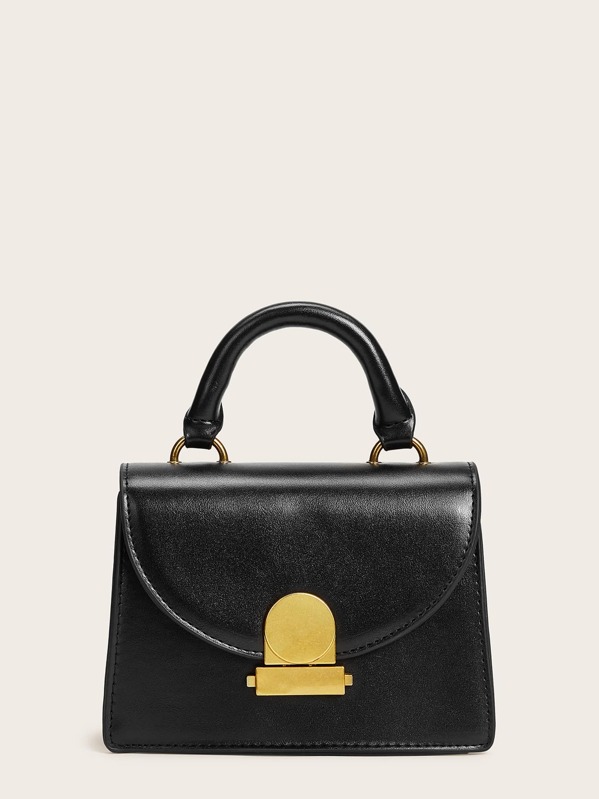 

Metal Lock Flap Satchel Bag, Black