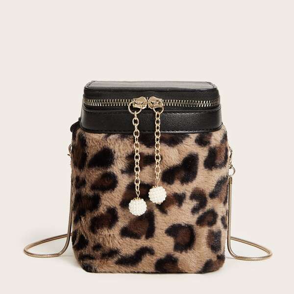 

Leopard Fluffy Bucket Chain Bag
