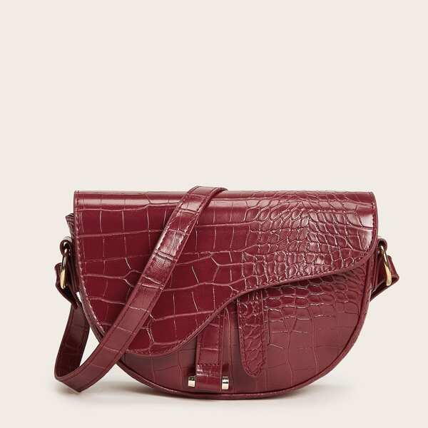 

Croc Embossed Flap Crossbody Bag, Red