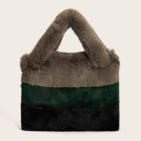 

Color Block Fluffy Satchel Bag, Multicolor