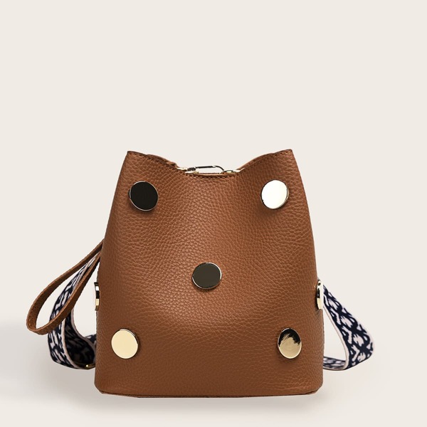 

Metal Decor Bucket Bag With Crossbody Bag