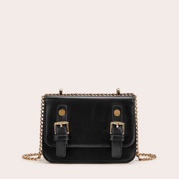 

Double Buckle Front Chain Crossbody Bag